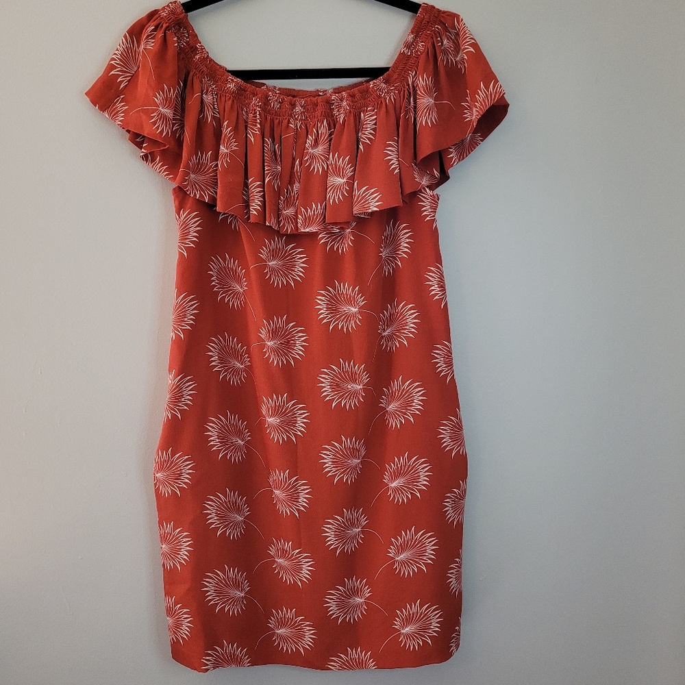 Madewell Silk Off-The-Shoulder Dress in Palmflower